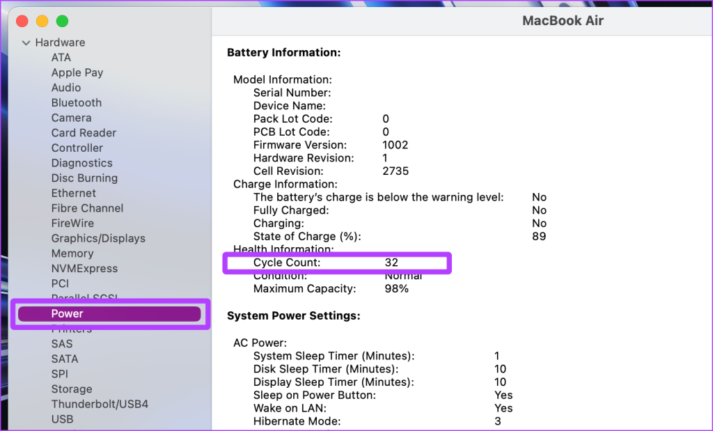 Check Battery Cycle Count on MacBook