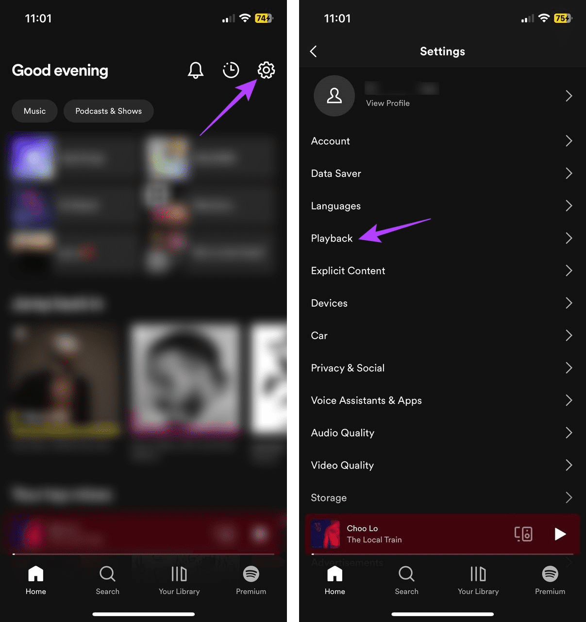 Open Spotify settings on iPhone