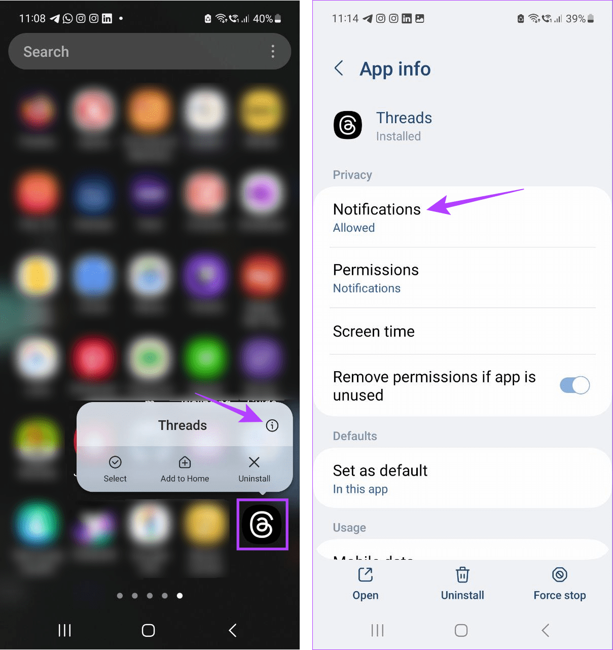 Open Android notification settings