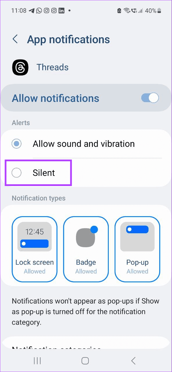 Select Silent option