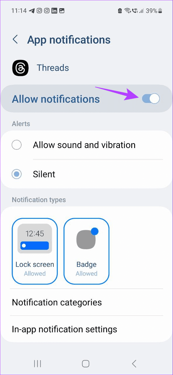 Turn off Allow notifications toggle