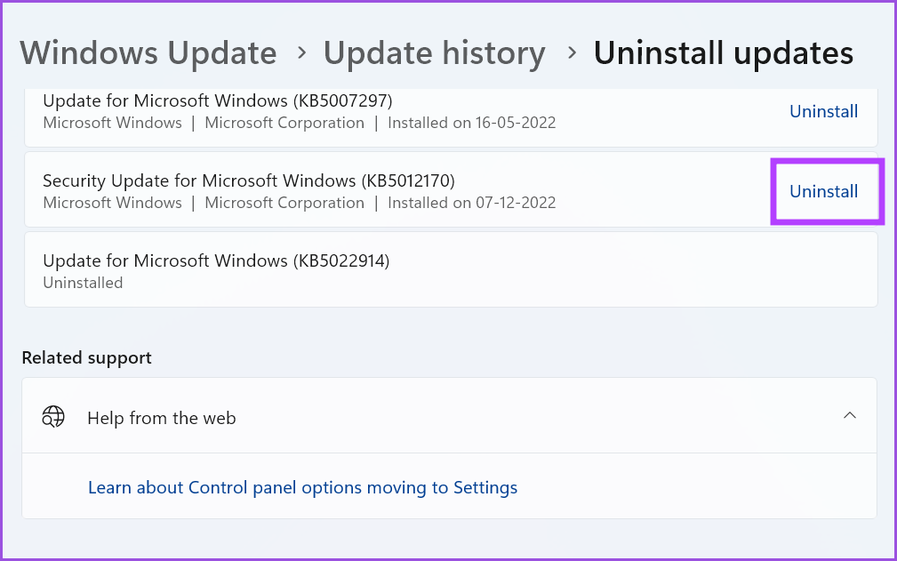 Remove Windows update