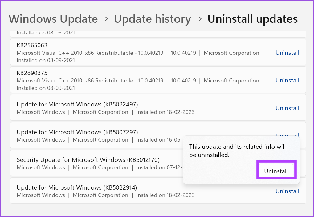Remove Windows update