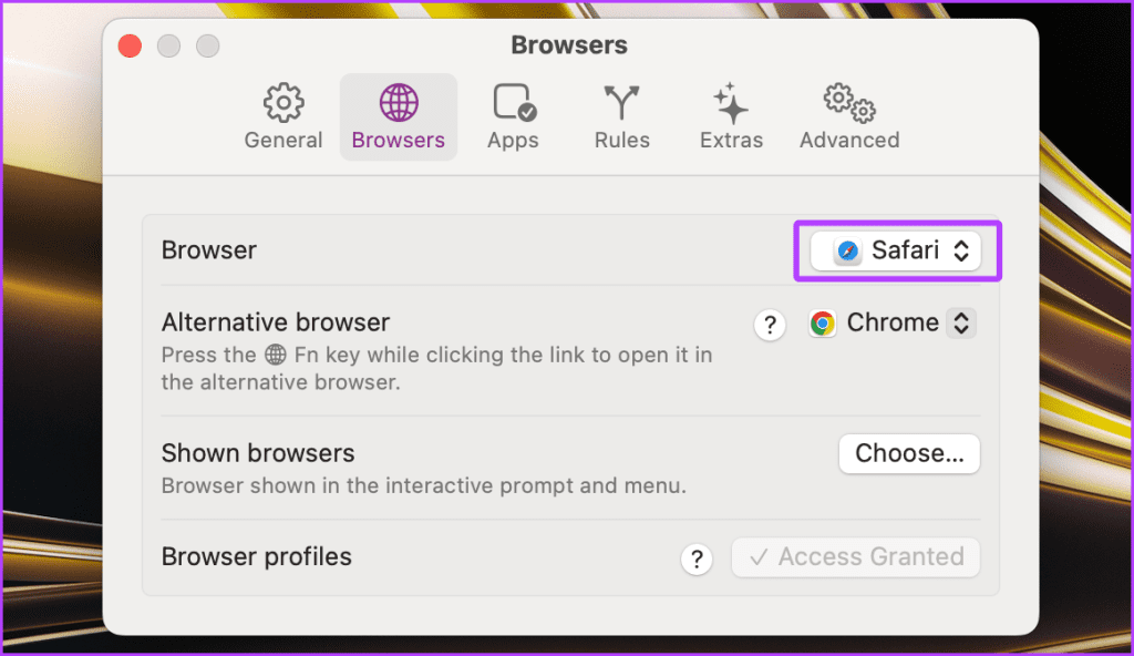 Selecting Primary Browser in Velja on Mac