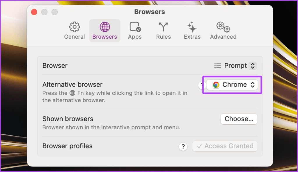 Setting up Alternative Browser in Velja on Mac