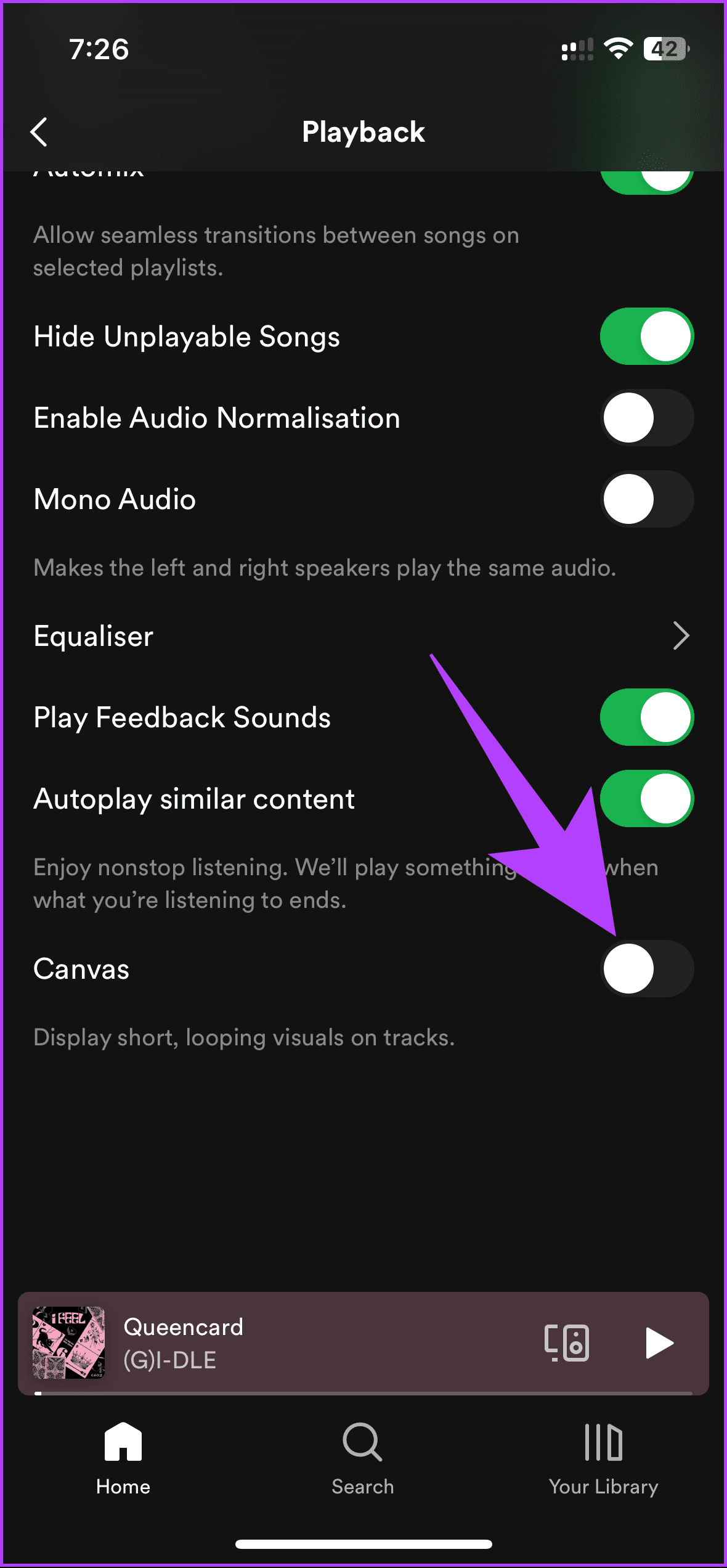 tap on the button adjacent to the Canvas option